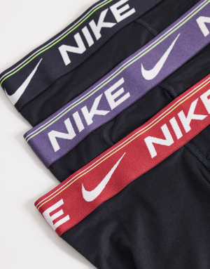 Nike Ultra comfort 3 pack boxer briefs in black with red/purple/black waistbands