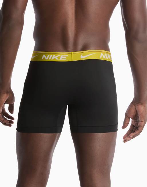 Nike Ultra Comfort 3 pack boxer briefs in black with yellow/grey/red waistbands, 4 of 4