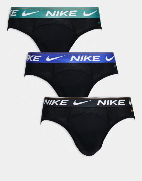 Nike Ultra Comfort 3 pack hip brief in black with coloured waistband in black /blue / green - view 1