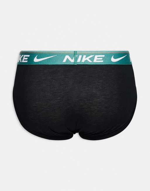 Nike Ultra Comfort 3 pack hip brief in black with coloured waistband in black /blue / green