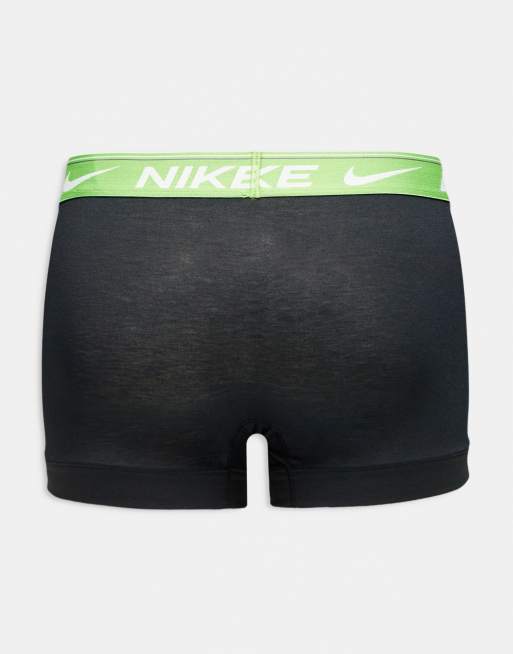 Nike Ultra comfort 3 pack trunks in black with yellow/green/blue waistbands, 2 of 3