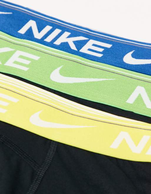 Nike Ultra comfort 3 pack trunks in black with yellow/green/blue waistbands, 3 of 3