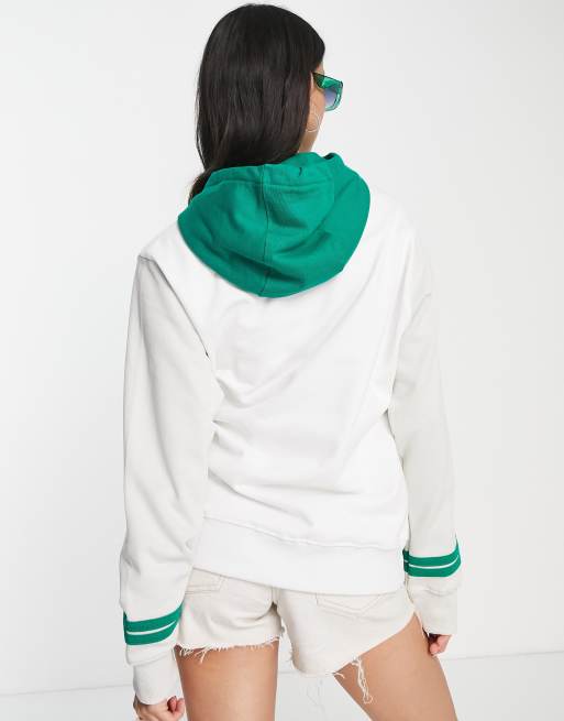 Nike - Uniseks retro hoodie in collegestijl in wit en groen, 2 van 4
