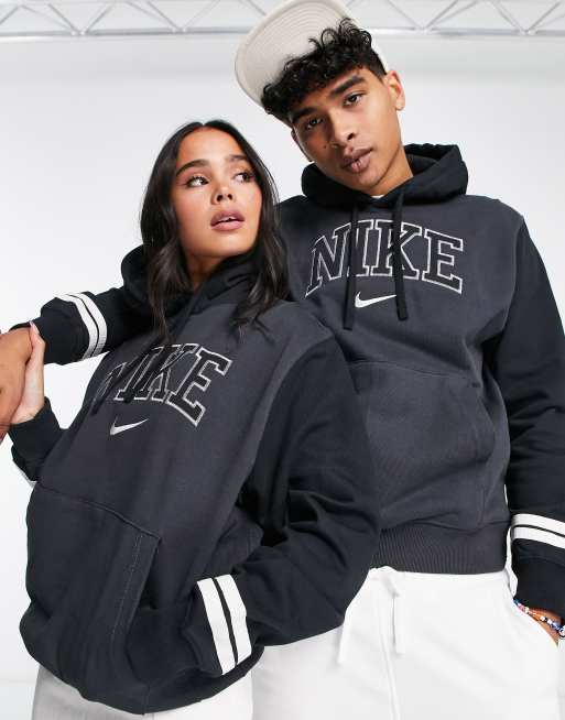 Nike - Uniseks retro hoodie in collegestijl in zwart en wit