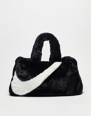 Nike unisex faux fur tote back in black and sail