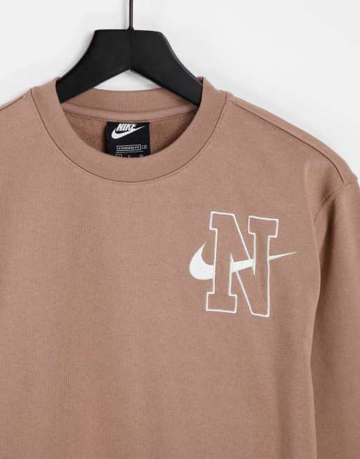 Nike Unisex - Felpa oversize in pile marrone slavato con logo vintage, 3 di 4