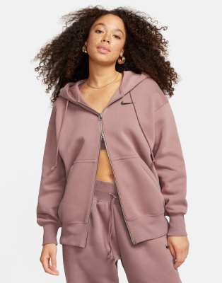 Nike Unisex – Fioletowa zapinana na zamek bluza polarowa z kapturem i małym logo Swoosh
