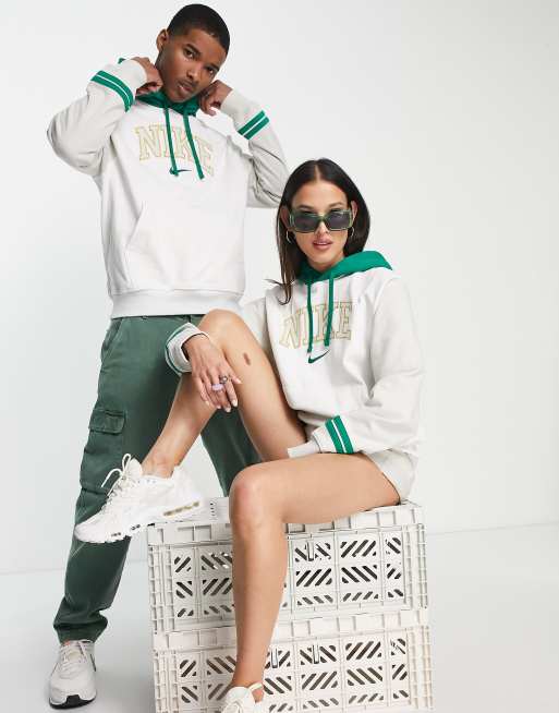 Nike – Unisex – Kapuzenpullover im Retro-College-Stil in Weiß und Grün, 4 von 4