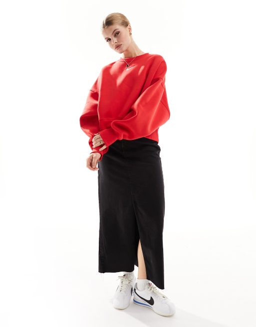 Nike – Unisex – Kurzes Oversize-Sweatshirt in Rot aus Fleece mit Mini-Swoosh-Motiv, 3 von 4