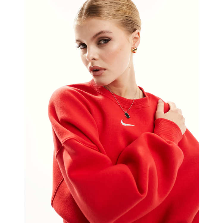 Nike unisex mini swoosh extra oversized crop fleece sweatshirt red