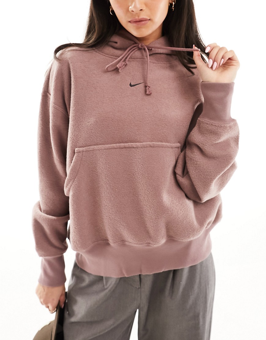 Nike unisex mini swoosh oversized plush fleece hoodie in star purple- STONE-Neutral