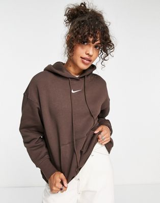 Nike Unisex mini swoosh oversized pullover hoodie in baroque brown