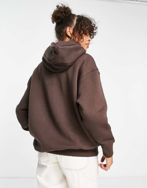 Nike Unisex mini swoosh oversized pullover hoodie in baroque brown