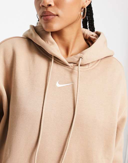 Nike unisex mini swoosh oversized pullover hoodie in hemp brown ASOS