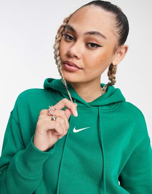 Nike unisex mini swoosh oversized pullover hoodie in malachite