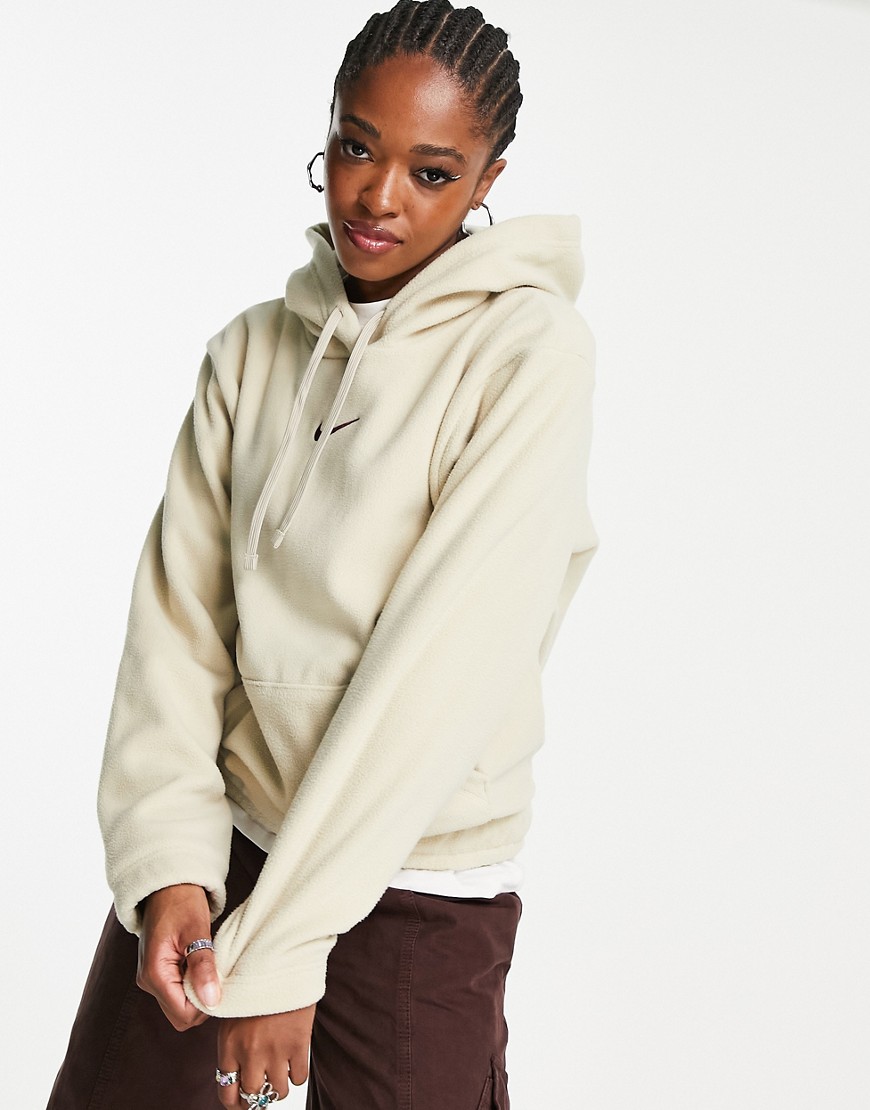 Nike Unisex plush mini swoosh fleece hoodie in rattan beige-Neutral