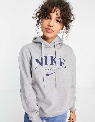 Nike Unisex - Retro Athletics - Fleece-Kapuzenpullover in meliertem Grau und Marineblau