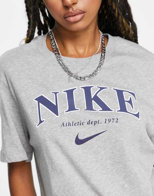 Nike Unisex retro athletics t-shirt in grey heather and navy