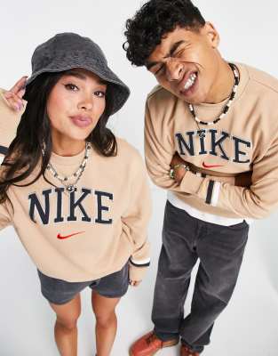 Nike unisex retro collegiate crew sweatshirt in hemp beige | ASOS