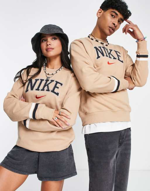 Nike unisex retro collegiate crew sweatshirt in hemp beige | ASOS
