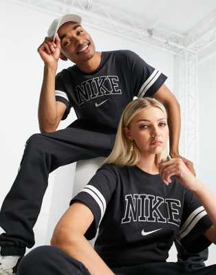 nike unisex retro collegiate hoodie in black and white
