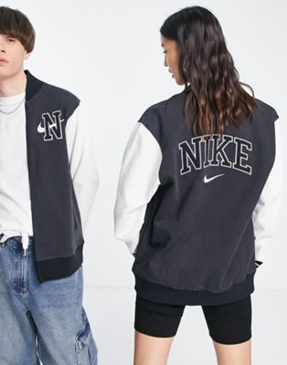 Nike unisex retro collegiate varsity jacket in black and white - ASOS Price Checker
