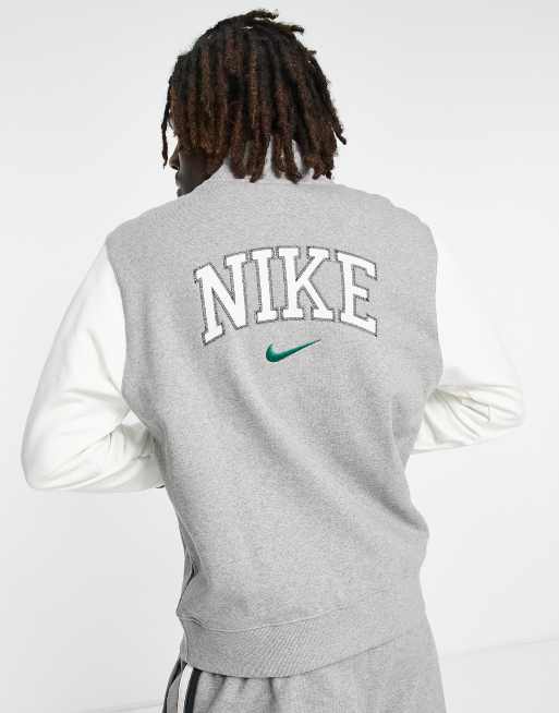 Nike unisex retro collegiate varsity jacket in dark grey heather