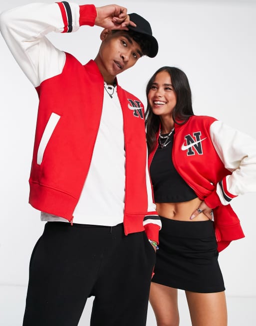 Red black and white best sale varsity jacket