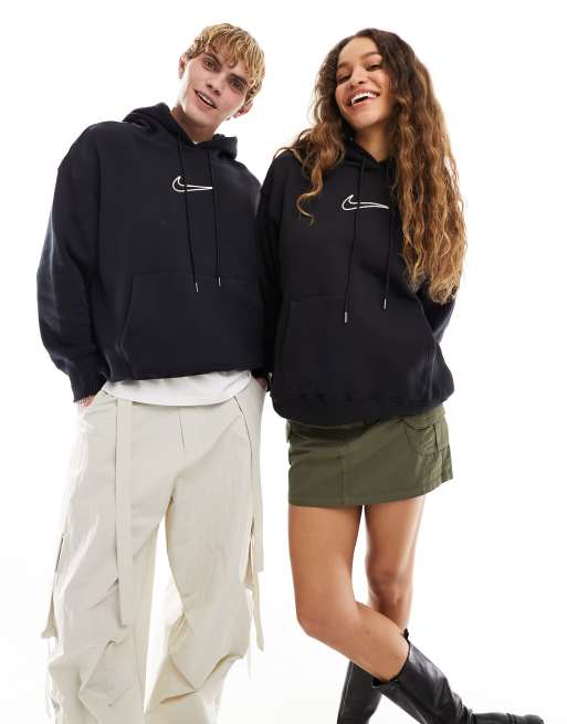 Nike - Unisex - Sort hættetrøje med mellemstort Swoosh-logo