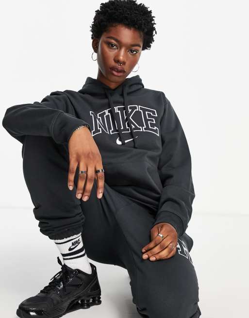 Nike – Unisex Vintage – Bleksvart huvtröja med logga i fleece