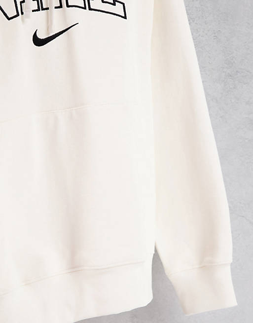 Nike Unisex Vintage logo fleece oversized hoodie in off white