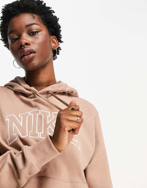 Nike Unisex Vintage logo fleece oversized hoodie in washed brown