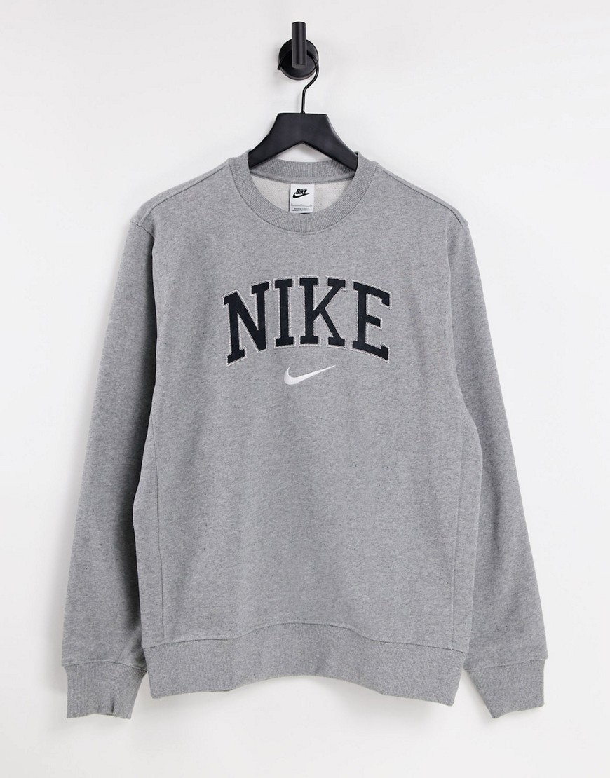 Nike Unisex Vintage logo fleece oversized sweatshirt in grey