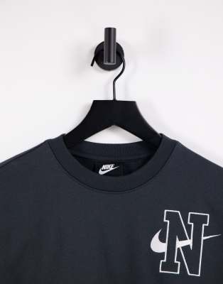 Nike unisex vintage logo fleece oversized sweatshirt in washed black Clearance