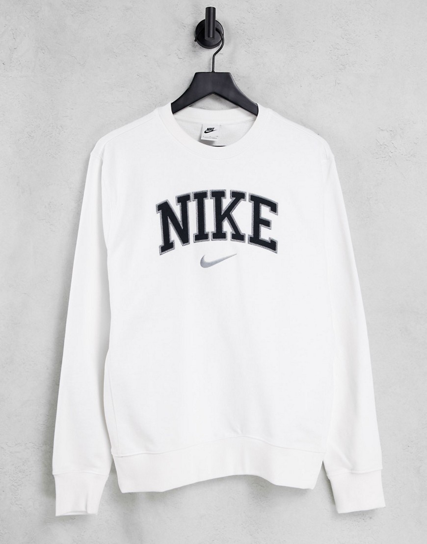 Nike Unisex Vintage logo fleece oversized sweatshirt in white