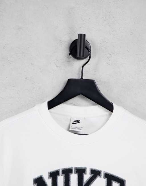 Nike Unisex Vintage logo fleece oversized sweatshirt in white , 2 of 4