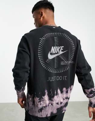 Nike Unity Swoosh Ombre Acid Wash Crew Neck Sweat In Black | ModeSens