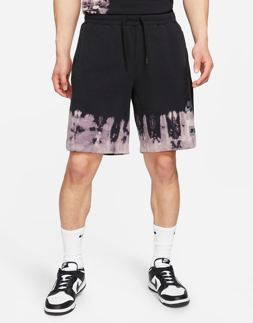 Nike Unity Swoosh ombre acid wash shorts in black