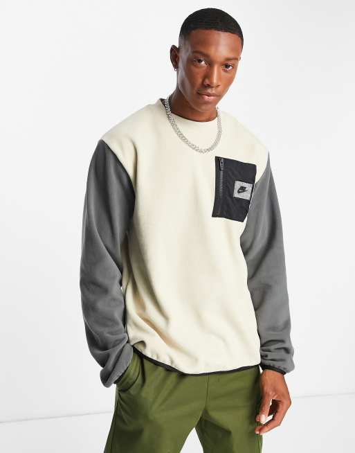 Nike utility pack colourblock polar fleece sweat in rattan | ASOS