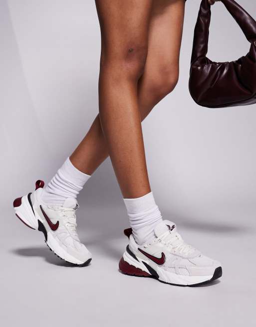 Nike V2K Run glitter sneakers in white and red