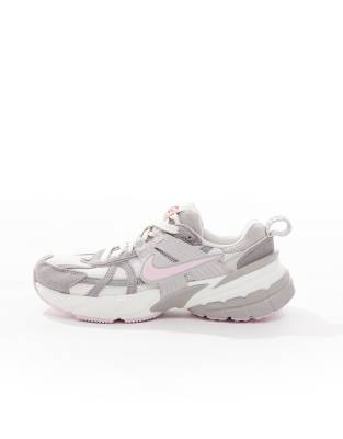 Nike V2K Run sneakers in gray and pink