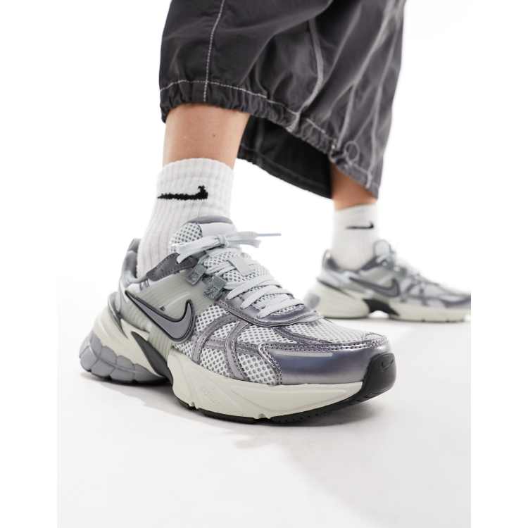 Nike V2K Run sneakers in platinum gray and silver ASOS