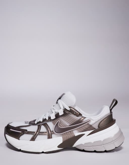 Nike V2K Run sneakers in white and dark gray