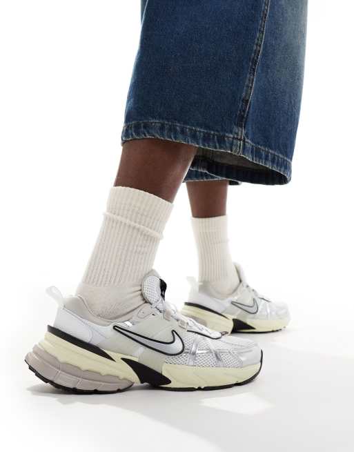 Nike V2K Run sneakers in white and silver