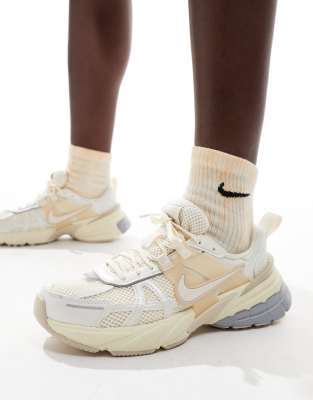 Nike V2K Run trainers in off white and beige-Yellow