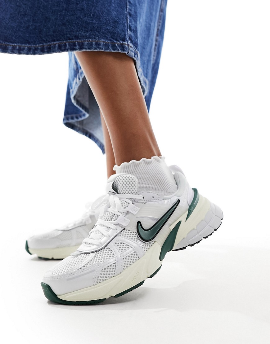 Nike V2K Run trainers in white and green