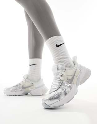 Nike V2K Run trainers in white and silver