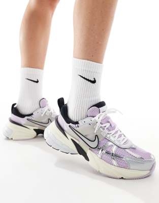 Nike V2K trainers in silver and purple