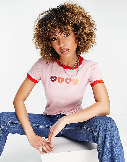 Nike Valentine short sleeve T-shirt in pink with contrast cuffs | ASOS