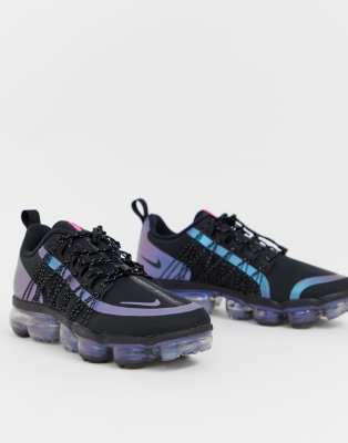 nike running vapormax utility throwback future trainers in black and iridescent